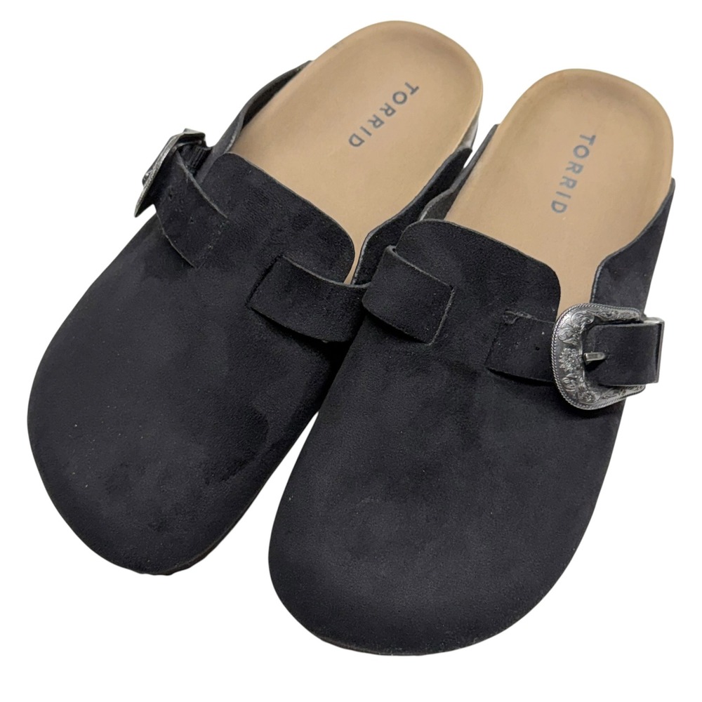 Torrid Black Faux Suede Western Gunmetal Buckle Clogs - Wide
